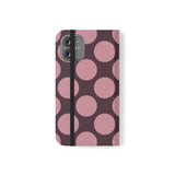 iPhone 12 Mini Vegan Leather Wallet Case – Pink Plum Polka Dot Design