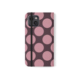 iPhone 13 Vegan Leather Wallet Case – Pink Plum Polka Dot Design