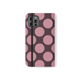 iPhone 12 Pro Vegan Leather Wallet Case – Pink Plum Polka Dot Design