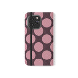 iPhone 13 Pro Vegan Leather Wallet Case – Pink Plum Polka Dot Design