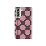 Samsung Galaxy S21 Vegan Leather Wallet Case – Pink Plum Polka Dot Design