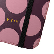 iPhone 16 Pro Vegan Leather Wallet Case – Pink Plum Polka Dot Design - VYIR