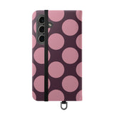 Samsung Galaxy S24 Vegan Leather Wallet Case – Pink Plum Polka Dot Design