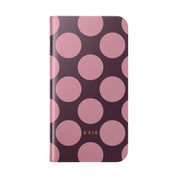 iPhone 16 Pro Max Vegan Leather Wallet Case – Pink Plum Polka Dot Design - VYIR