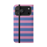 iPhone 17 Pro Max Vegan Leather Wallet Case – Periwinkle Dream Striped Design