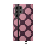 Samsung Galaxy S24 Ultra Vegan Leather Wallet Case – Pink Plum Polka Dot Design