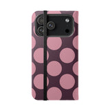 iPhone 17 Pro Max Vegan Leather Wallet Case – Pink Plum Polka Dot Design