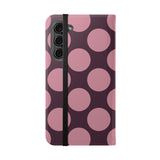 Samsung Galaxy S23 Plus Vegan Leather Wallet Case – Pink Plum Polka Dot Design