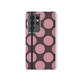 Samsung Galaxy S21 Ultra Vegan Leather Wallet Case – Pink Plum Polka Dot Design