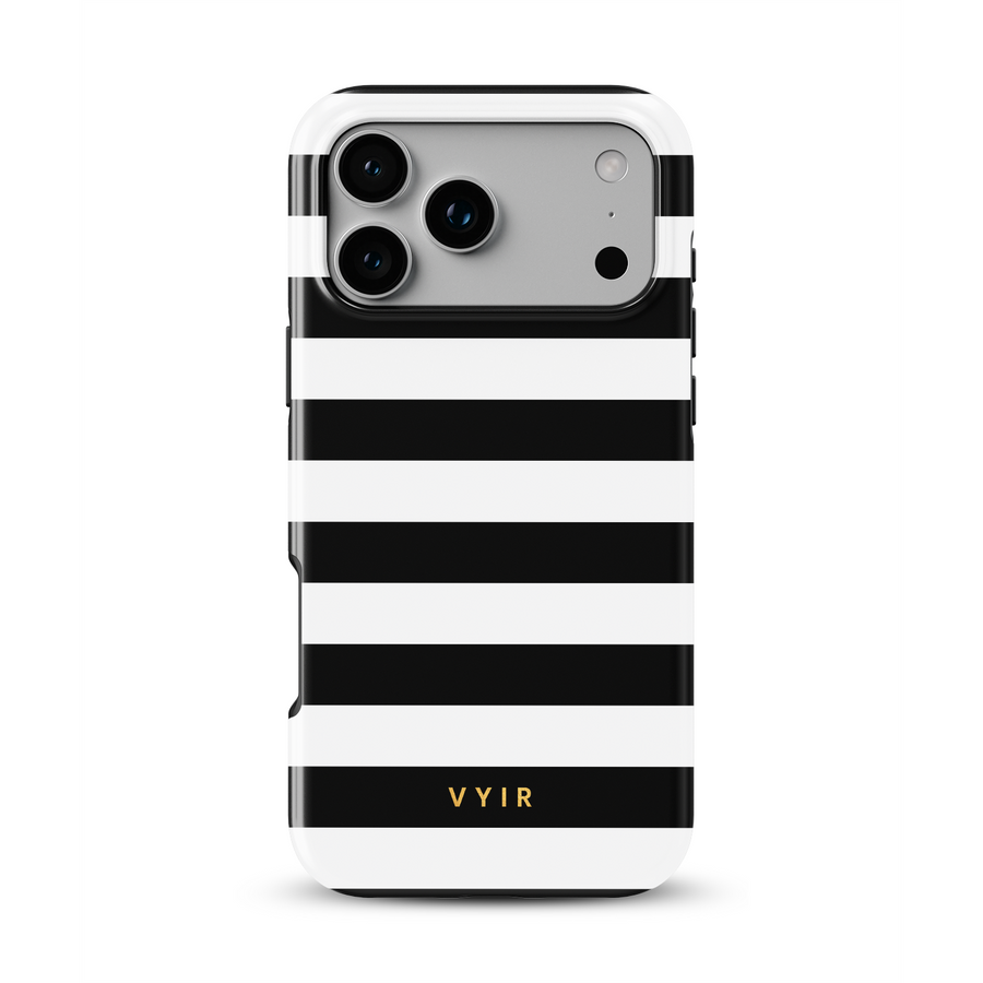 Horizontal Stripes, Black and White - Tough MagSafe iPhone Case