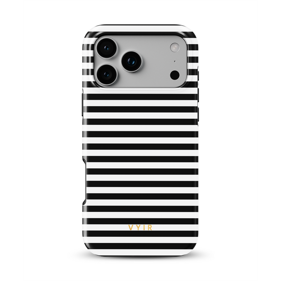 Horizontal Stripes, Pinstripe Black and White - Tough MagSafe iPhone Case