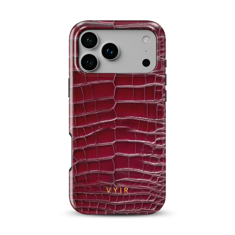 Croc Leather Print Burgundy - Tough MagSafe iPhone Case