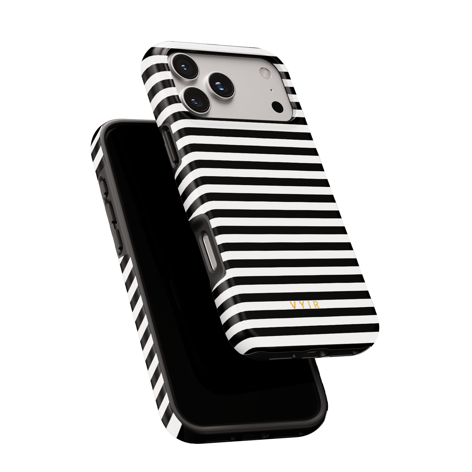 Horizontal Stripes, Pinstripe Black and White - Shockproof MagSafe iPhone Case - VYIR