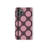 iPhone 12 Pro Max Vegan Leather Wallet Case – Pink Plum Polka Dot Design