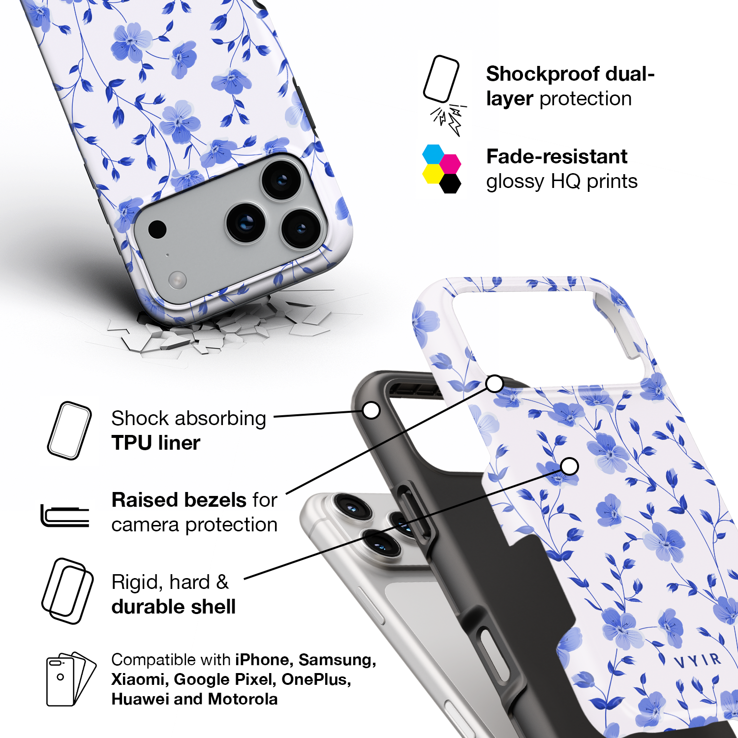 Little Blue Garden - Shockproof Phone Case - VYIR