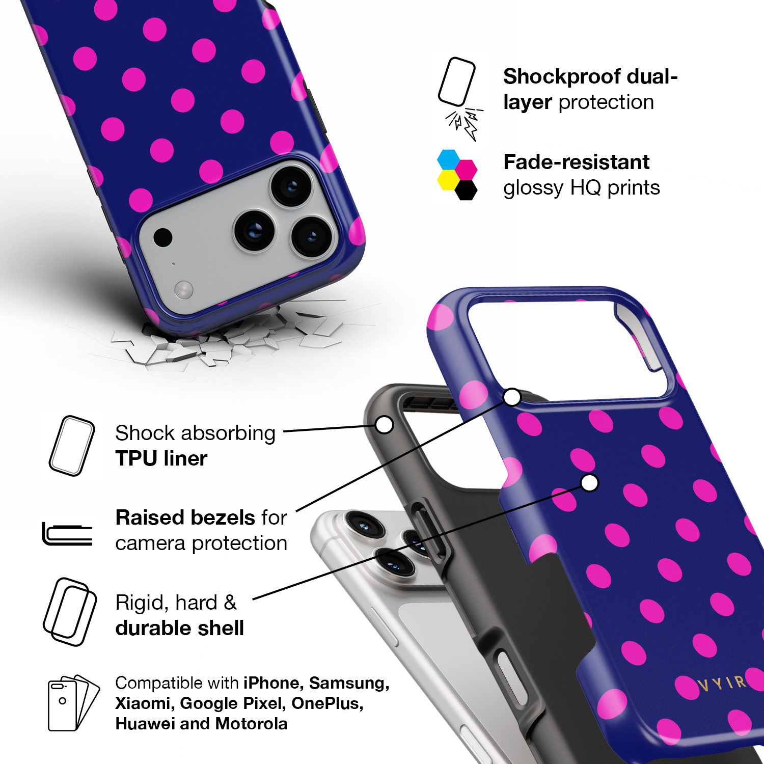 Classic Polka Dots, Hotspot - Shockproof Phone Case - VYIR