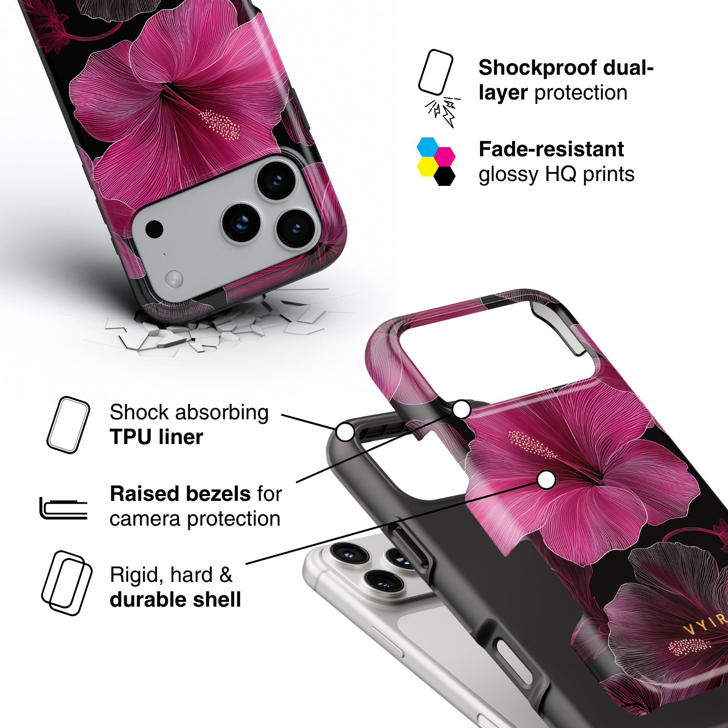 Midnight Hibiscus - Shockproof Phone Case - VYIR