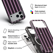 Luxe Stripes, Plum - Shockproof MagSafe iPhone Case - VYIR