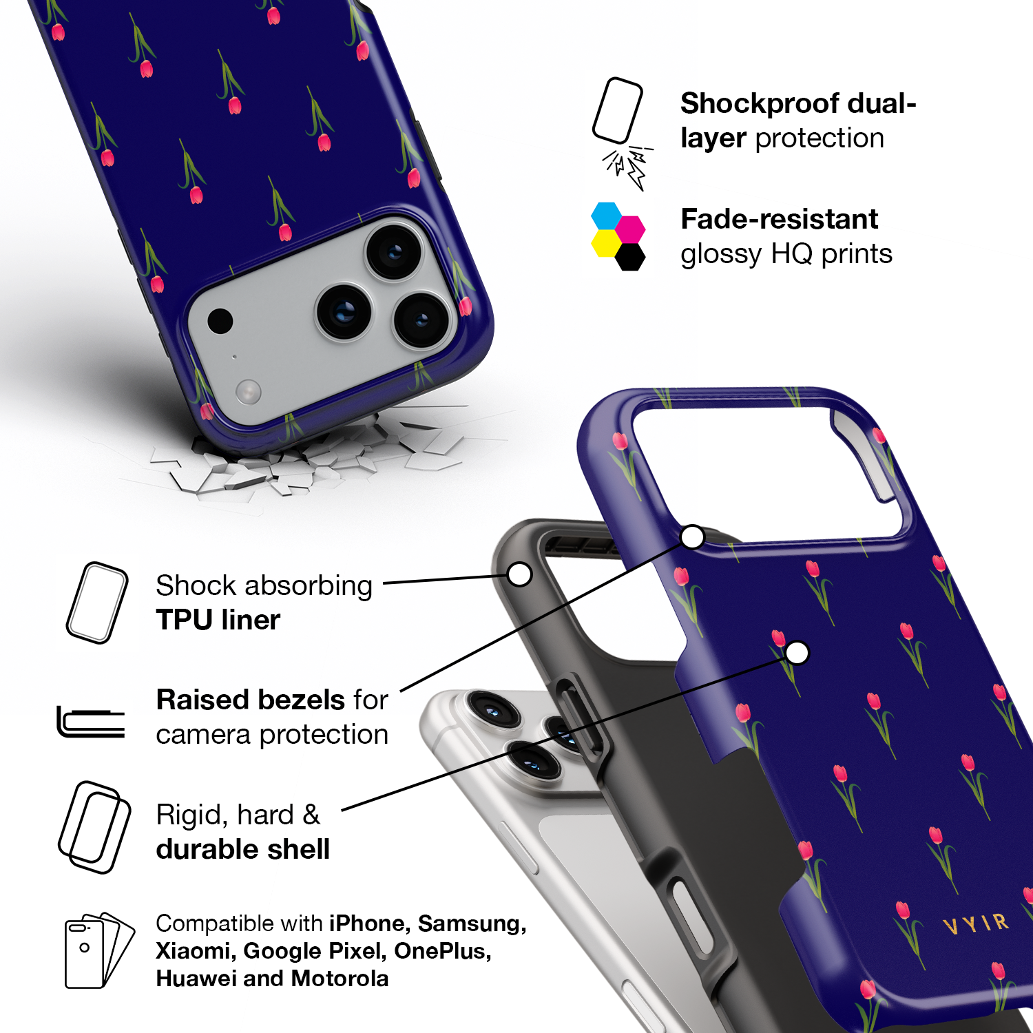 Navy Tulip - Shockproof Phone Case - VYIR