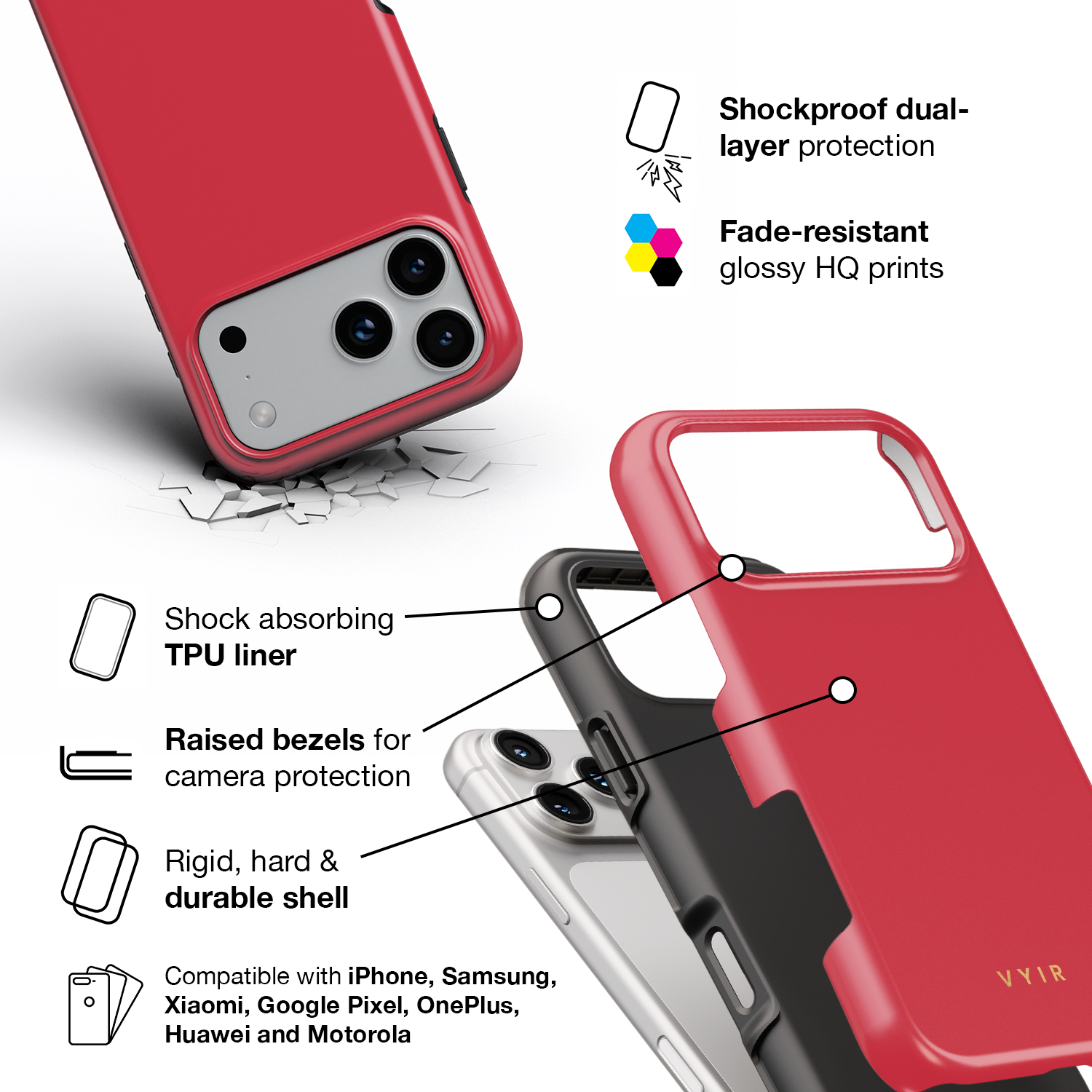 VYIR Signature Solid Colors, Red - Shockproof Phone Case - VYIR