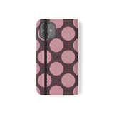 iPhone 12 Vegan Leather Wallet Case – Pink Plum Polka Dot Design