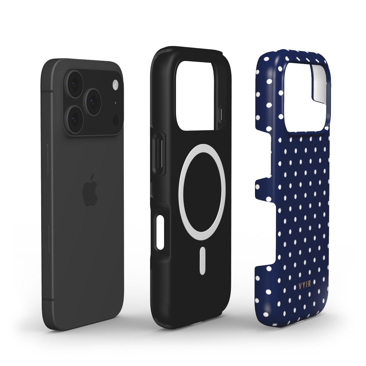Tiny Polka Dots, Navy Blue - Shockproof MagSafe iPhone Case - VYIR