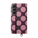 Samsung Galaxy S24 Plus Vegan Leather Wallet Case – Pink Plum Polka Dot Design
