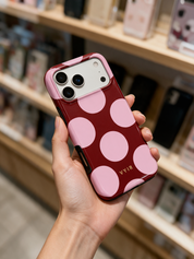 Large Polka Dots, Burgundy Pink - Tough MagSafe iPhone Case